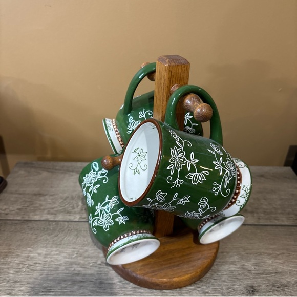 FLORAL PEDESTAL COFFEE MUG, Art Deco Print Mug With Coffee Mug Tree. 3B - Picture 4 of 5